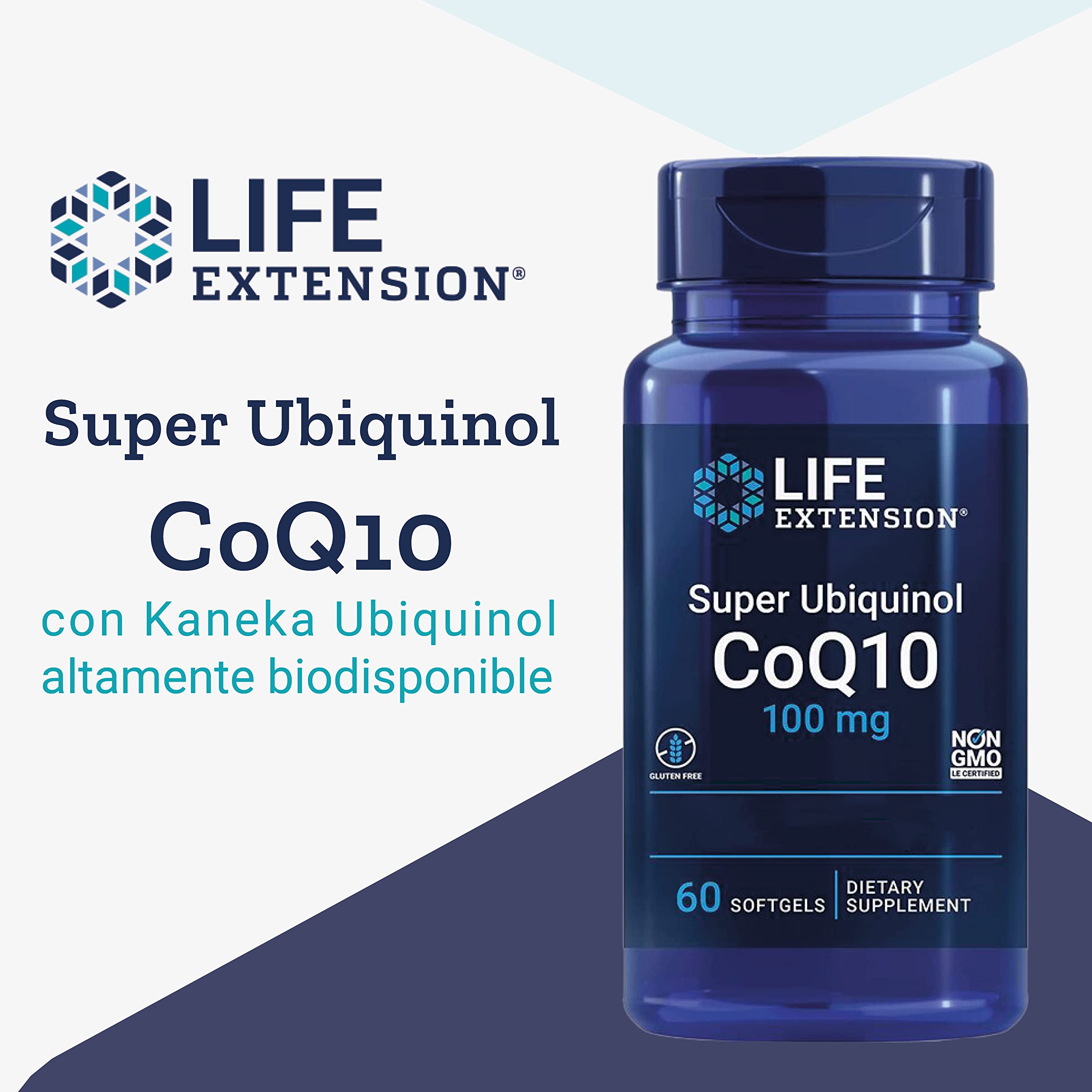 Life Extension, Super Ubiquinol, 100mg, Kaneka-Q10, 60 Cápsulas blandas, Probadas en Laboratorio, Sin Gluten, Sin Soja, No GMO