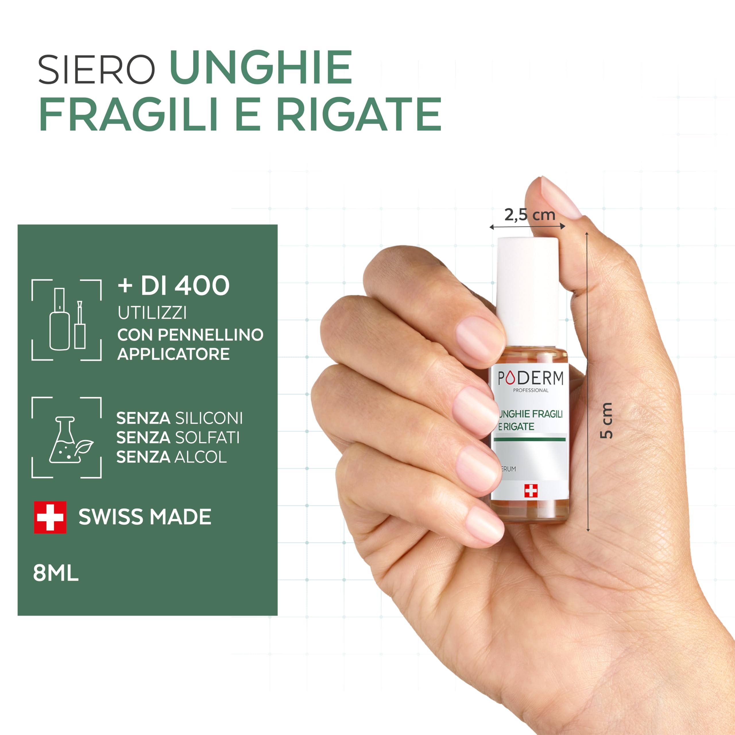 PODERM - UNGHIE CHE SI SPEZZANO, RIGATE, INFRAGILITE | Trattamento alle piante riparatrici, fortificanti, rivitalizzanti, nutrienti |Professionale mani/piedi | Facile & rapido | Swiss Made