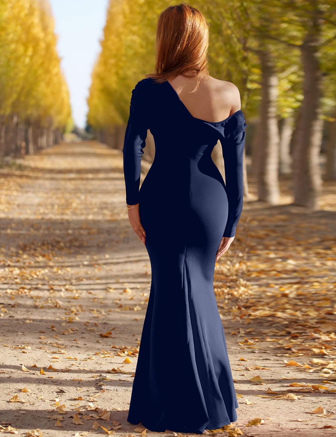 YMDUCH Women's Sexy Elegant Long Sleeve Off Shoulder Bodycon Long Evening Formal Dress - Image 2