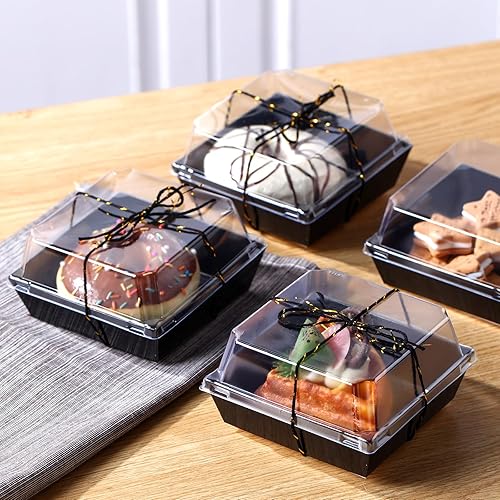 Miniatura 11 de Ctosree 100 cajas de papel para embutidos con tapas transparentes, cajas desechables de 4.5 pulgadas, cajas cuadradas para postres, cajas