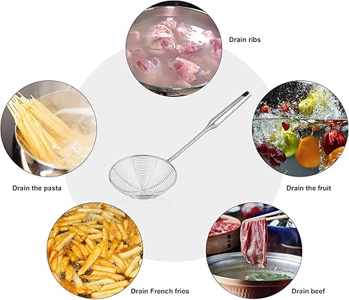 Miniatura 6 de Colador de araña de acero inoxidable 304 para cocinar y freír, utensilios de cocina, colador de alambre, cuchara coladora de pasta, 5.4 pulgadas