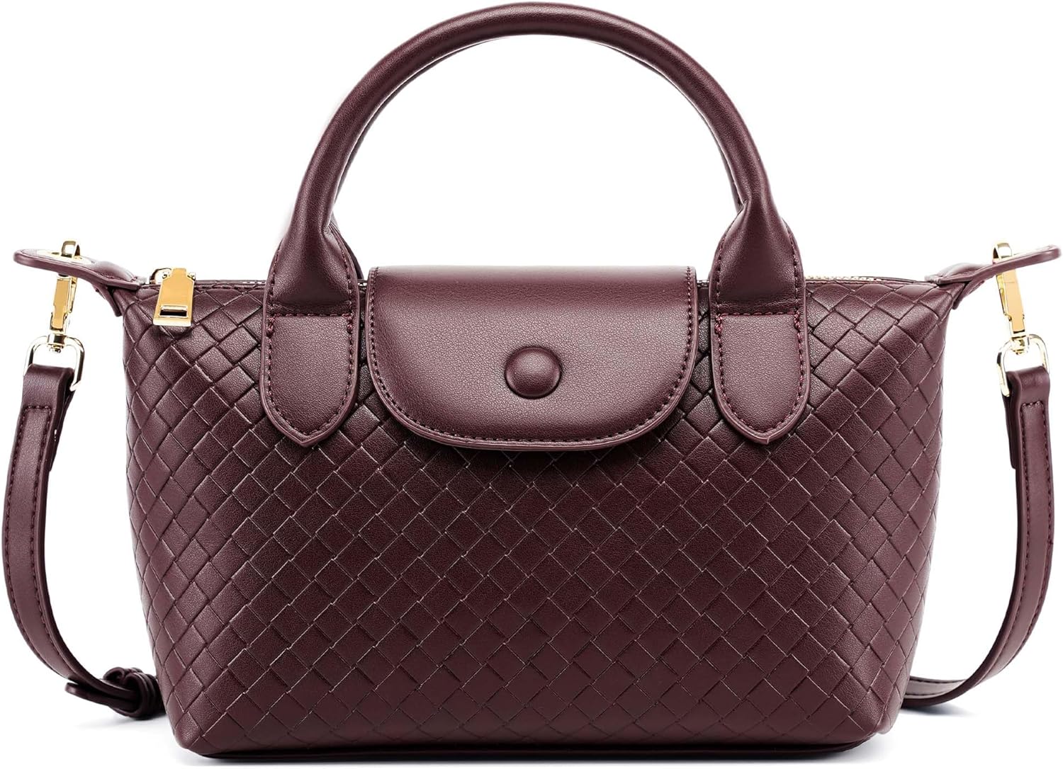Woven Leather Handbag for Women, Small Lightweight Dumpling Satchel with Top Handle Fashion Crossbody Purse