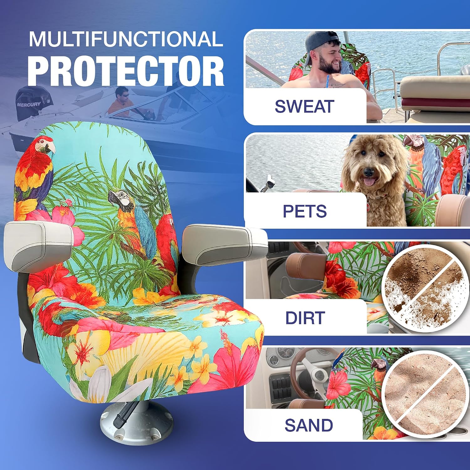 Universal Microfiber Quick-Dry Boat Seat Covers Fitted - Stylish Paradise Parrot Design for Fishing, Deck, Pontoon Boat Seats and More