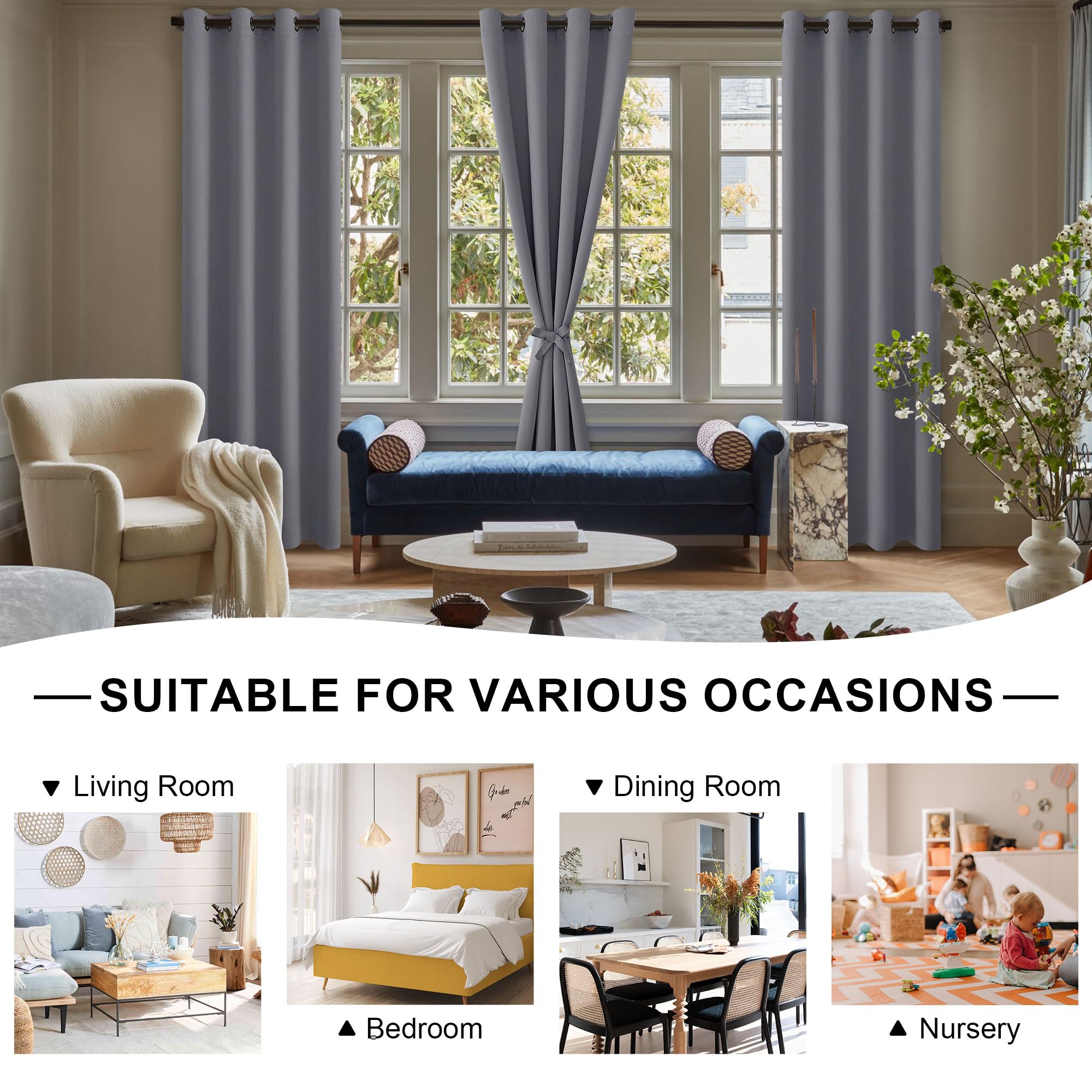 DWCN Cortinas Salon Opacas con Alzapaños Cortinas 2 Piezas Cortinas Opacas Termicas Aislantes Frio y Calor con Ojales, 167x228 CM (Ancho x Alto), Gris