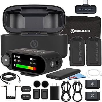 Hollyland Lark MAX 2 Combo Wireless Microphone System Bundle with Cables, 2-Person 2.4GHz Mic Kit for Camera and Phone