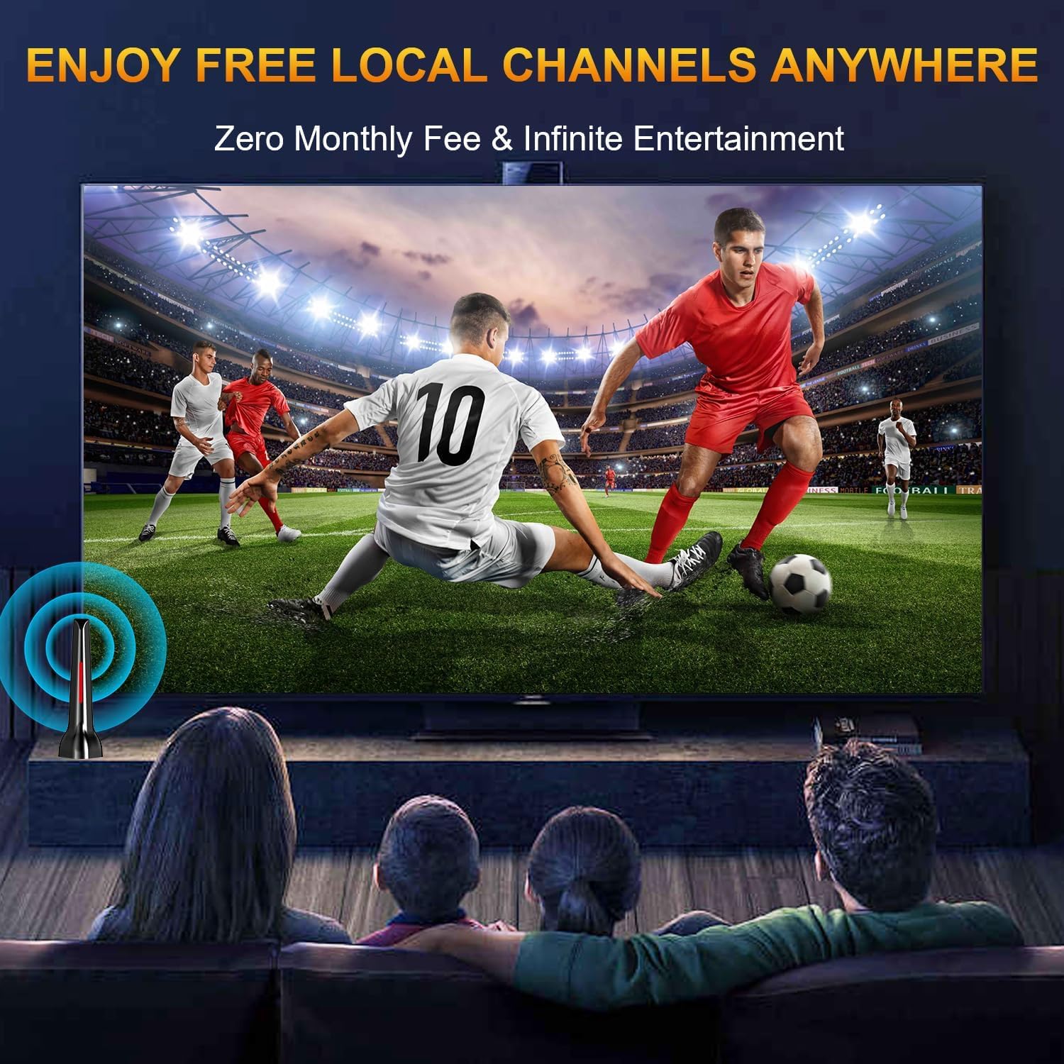 Antena de TV interior para canales locales, antena digital HD para Smart TV interior 4K sin cable, base magnética, recepción de 360°, cable de 2,5 m, largo alcance, decoración roja
