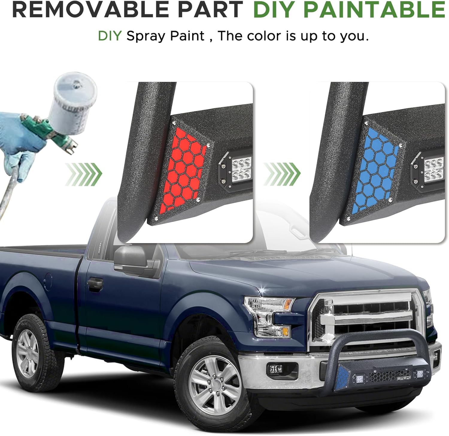 Bull Bar Fit for Ford F150 2004-2026 with LED Light & w/License Plate Bracket DIY Paintable Truck Front Bumper Brush Push Bar Front Grille Guard Protector
