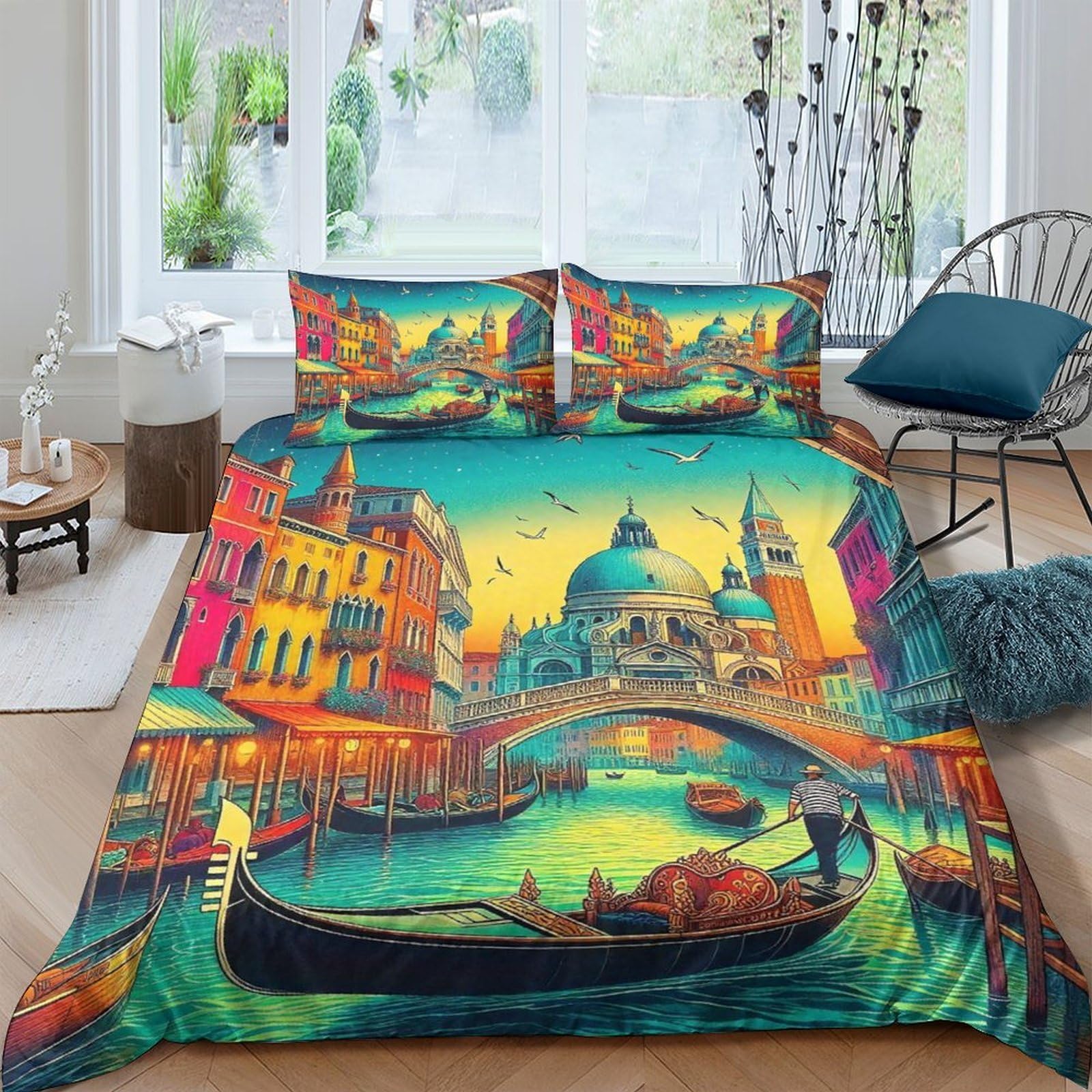 Housse de couette 220x240 Venise 3D en microfibre premium pour lit romantique