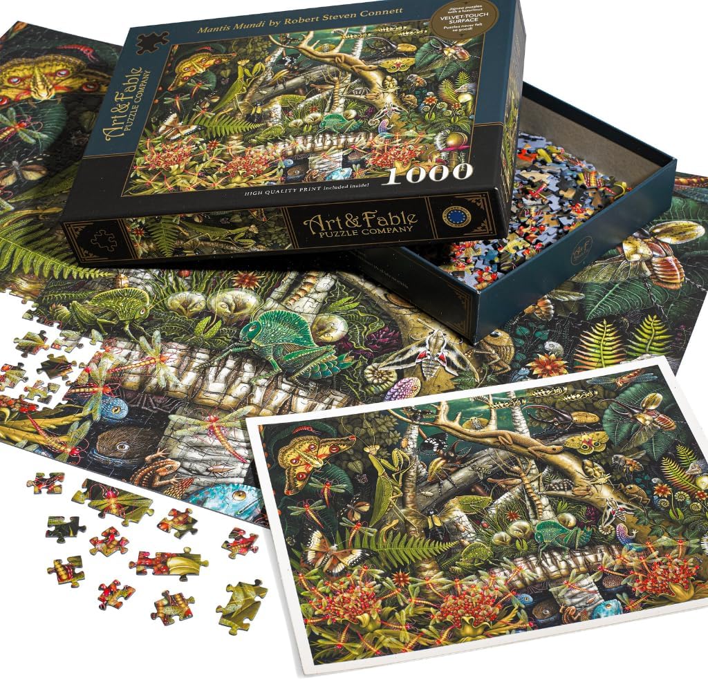 Art & Fable Puzzle Company Mantis Mundi by Robert Steven Connett 1000 Piece Fine Artwork Premium Adult Jigsaw Puzzle - Perfect for Game Nights, Gifting, and Family Fun