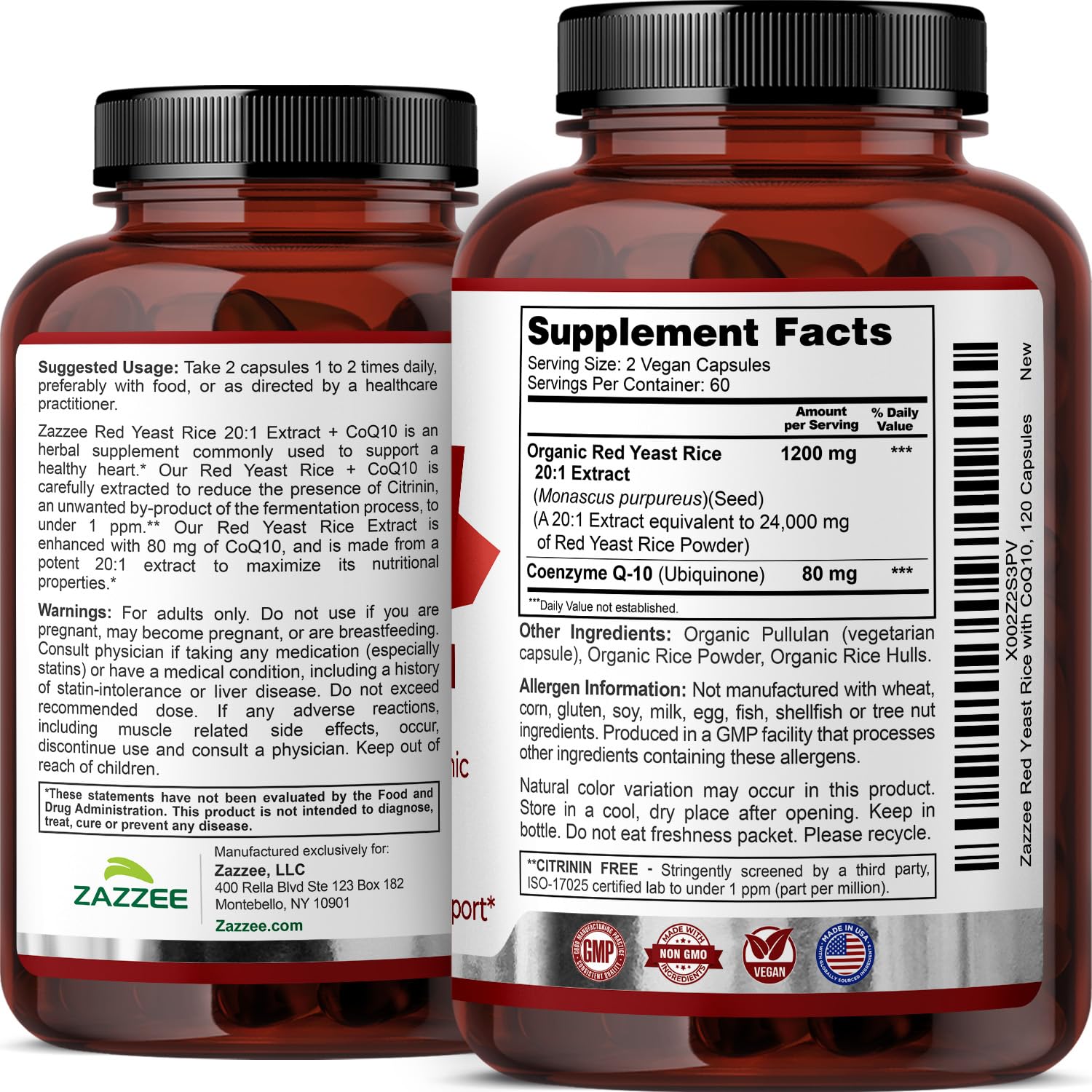 Zazzee Organic Red Yeast Rice 20:1 Extract with 80 mg CoQ10, Citrinin-Free — Amazon image 7