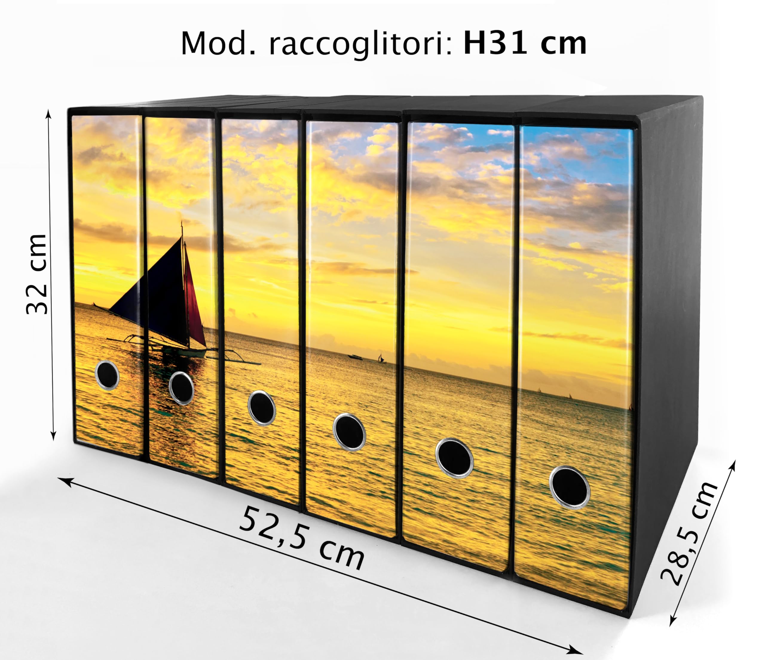 Set da 6 raccoglitori ad anelli - BARCA al TRAMONTO (H31 cm con 2 anelli)