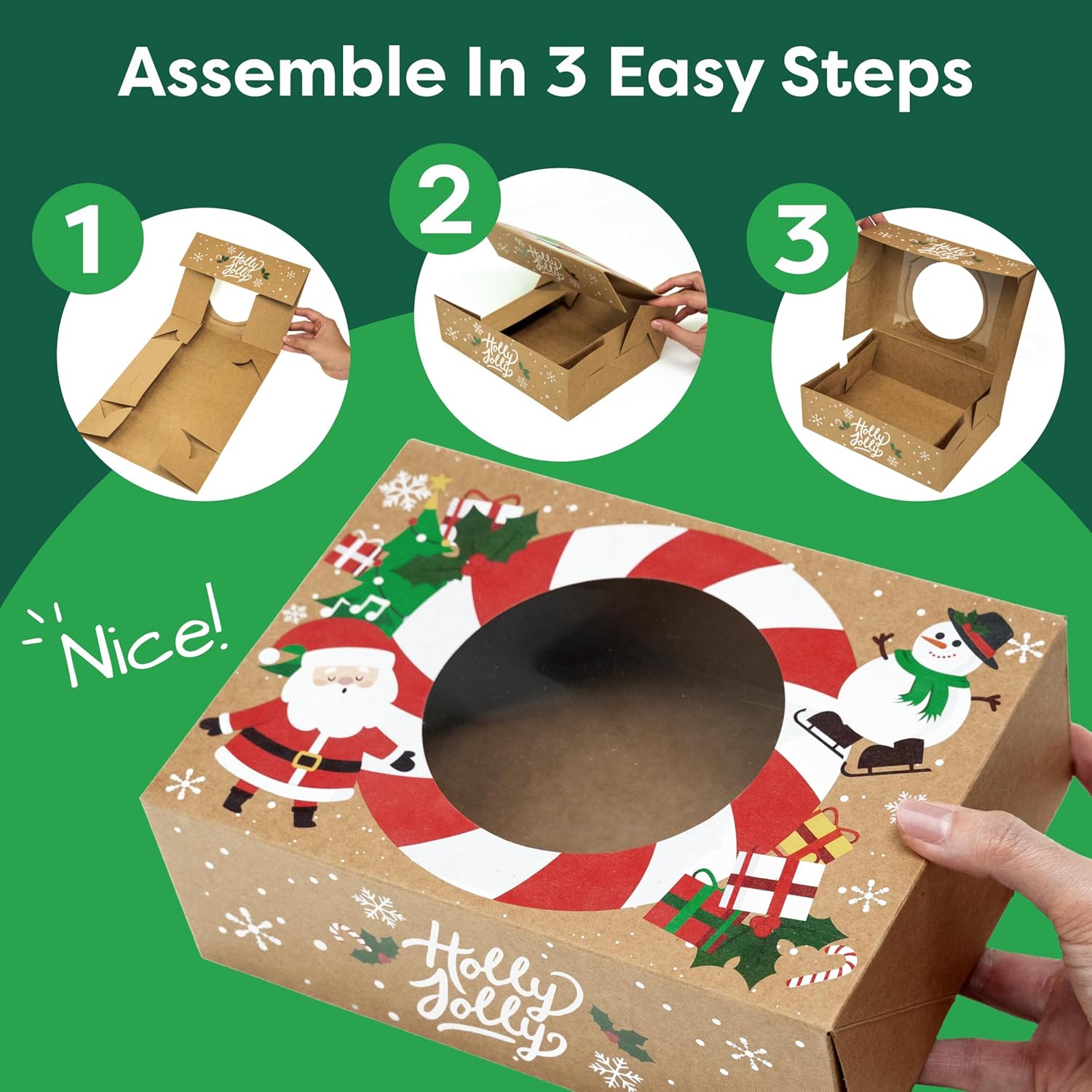 Christmas Cookie Boxes for Gift Giving - 12 Kraft Christmas Cookie Tins With Lids - Sturdy Christmas Treat Boxes, Christmas Tins - Festive Christmas Cookie Box Packaging - Cookie Boxes with Window