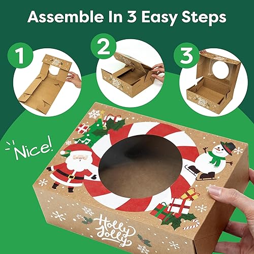 Miniatura 5 de Cajas de galletas navideñas para regalar, 12 latas de galletas navideñas de papel kraft con tapas, cajas resistentes de Navidad, latas de Navidad,