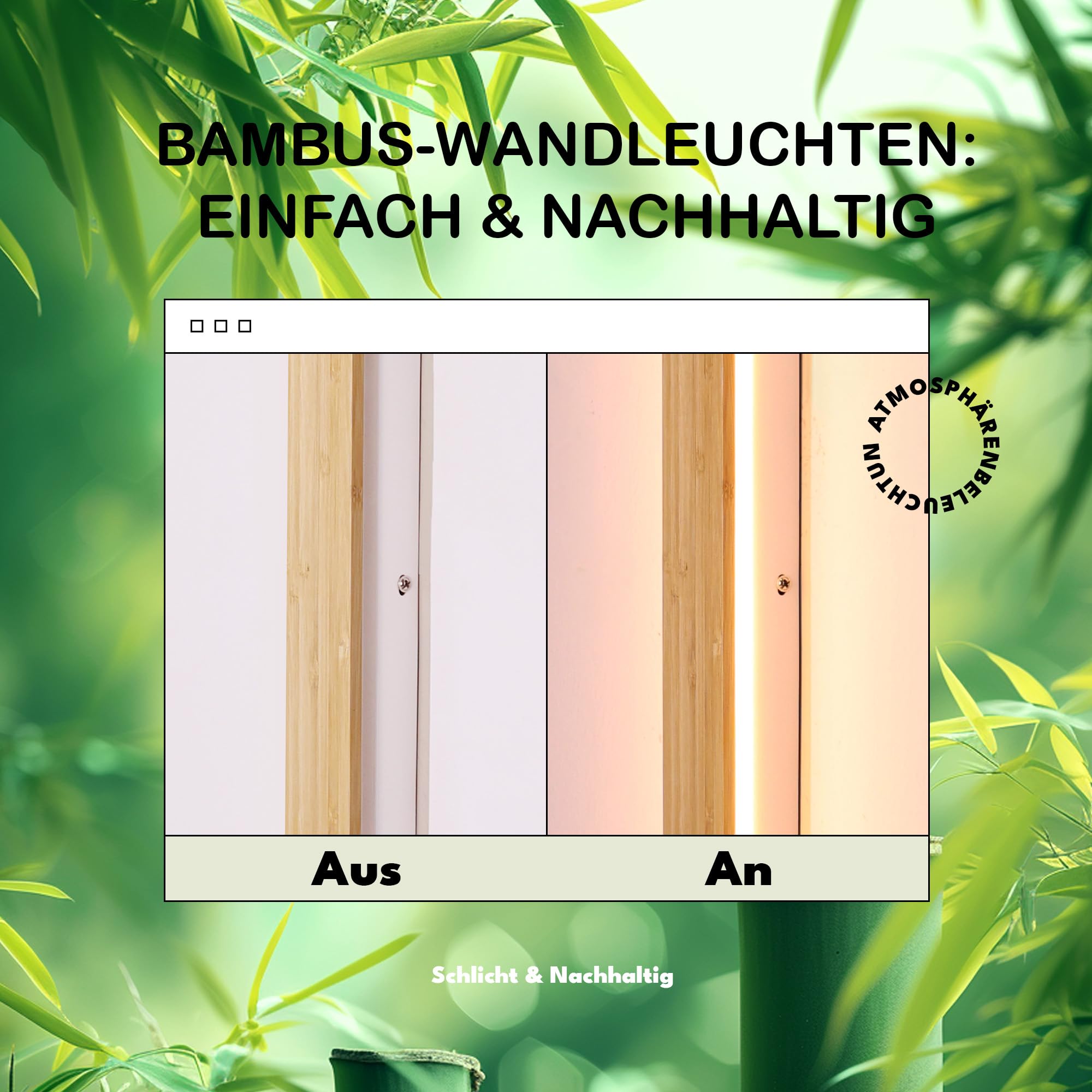 LED Wandleuchte Holz Innen 115cm, 35W Bambus Wandlampe Modern Minimalistisch, 3000K Warmweiß, Längliche Flurlampe Treppenlicht für Wohnzimmer, Schlafzimmer, Flur & Balkon