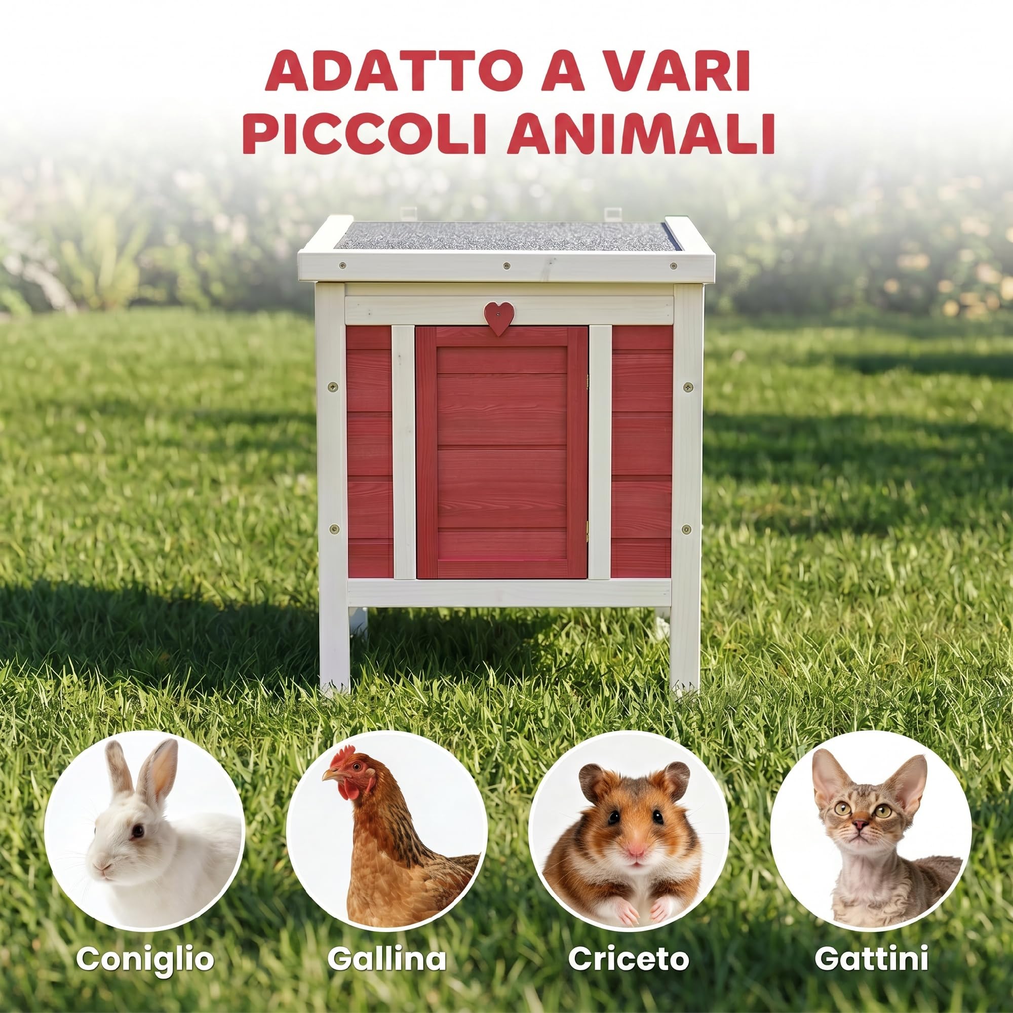 PawHut Gabbia per Conigli in Legno con Tetto Apribile in Asfalto, Conigliera con Rampa di Accesso Antiscivolo, 51x42x43 cm, Rosso