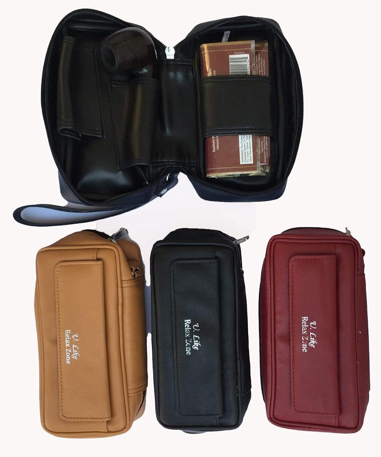 Tobacco Smoking Pipe Case/Bag in Leatherette for 2 Pipes (Red)