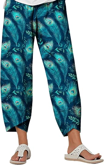 DMOYALA Womens Wide Leg Pants 2026 Summer Trendy Graphic Boho Pants Casual Elastic Waist Lounge Trousers Vacation Outfits