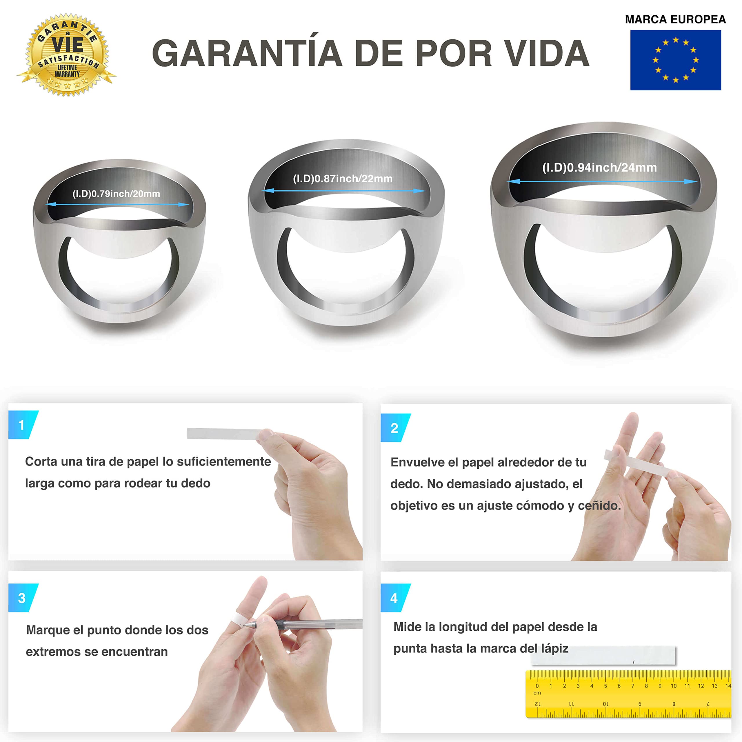 Abridor de Botellas de Dedo 3 Piezas 20 22 24mm Acero Inoxidable Níquel Garantía de por Vida