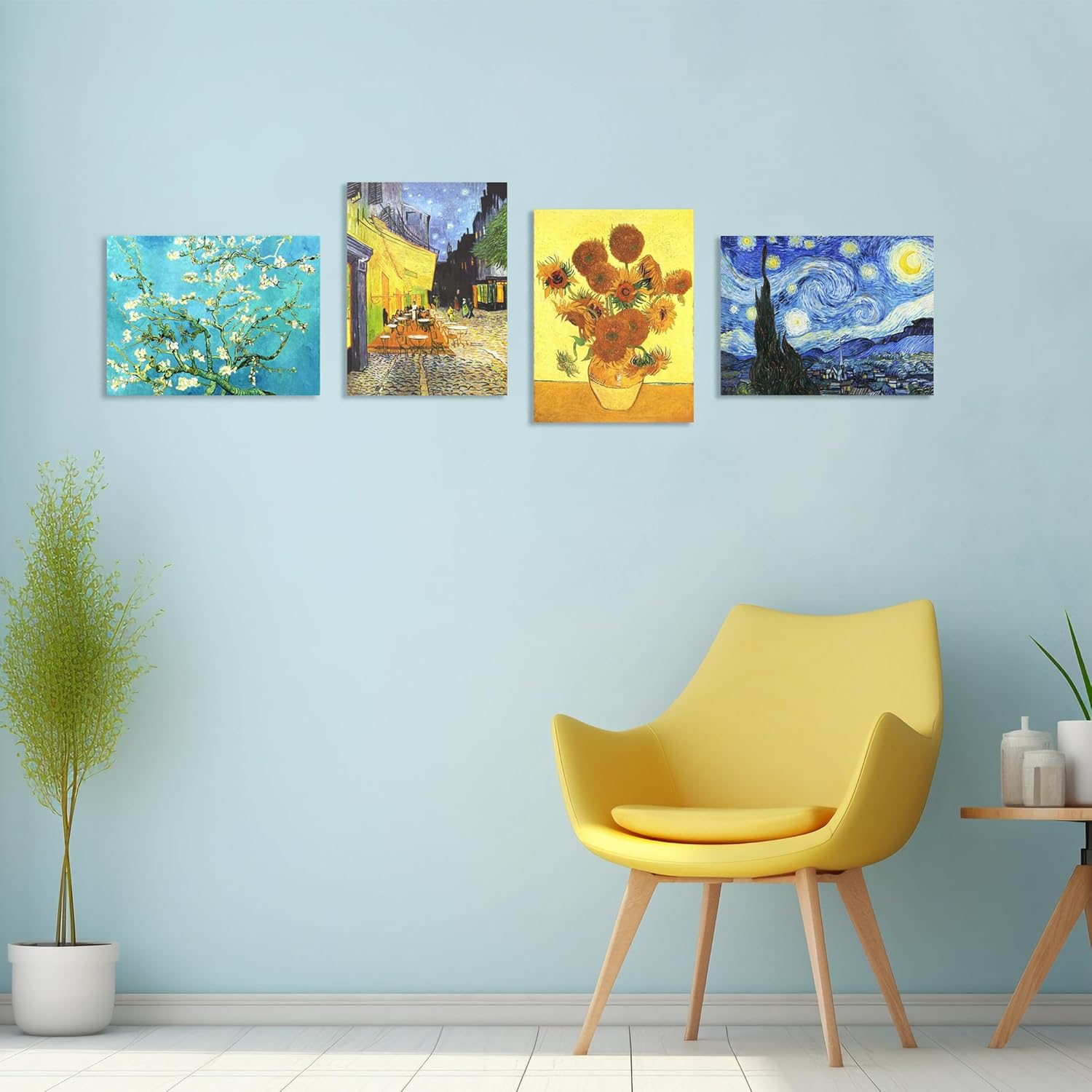 Muzagroo Art 4 Pcs Paint by Numbers Kits for Adults Framed Canvas with Wooden Easel DIY Beach Acrylic Oil Paintings Kits Paint by Numbers on Canvas Wall Art 8x12 inch (Van Gogh)