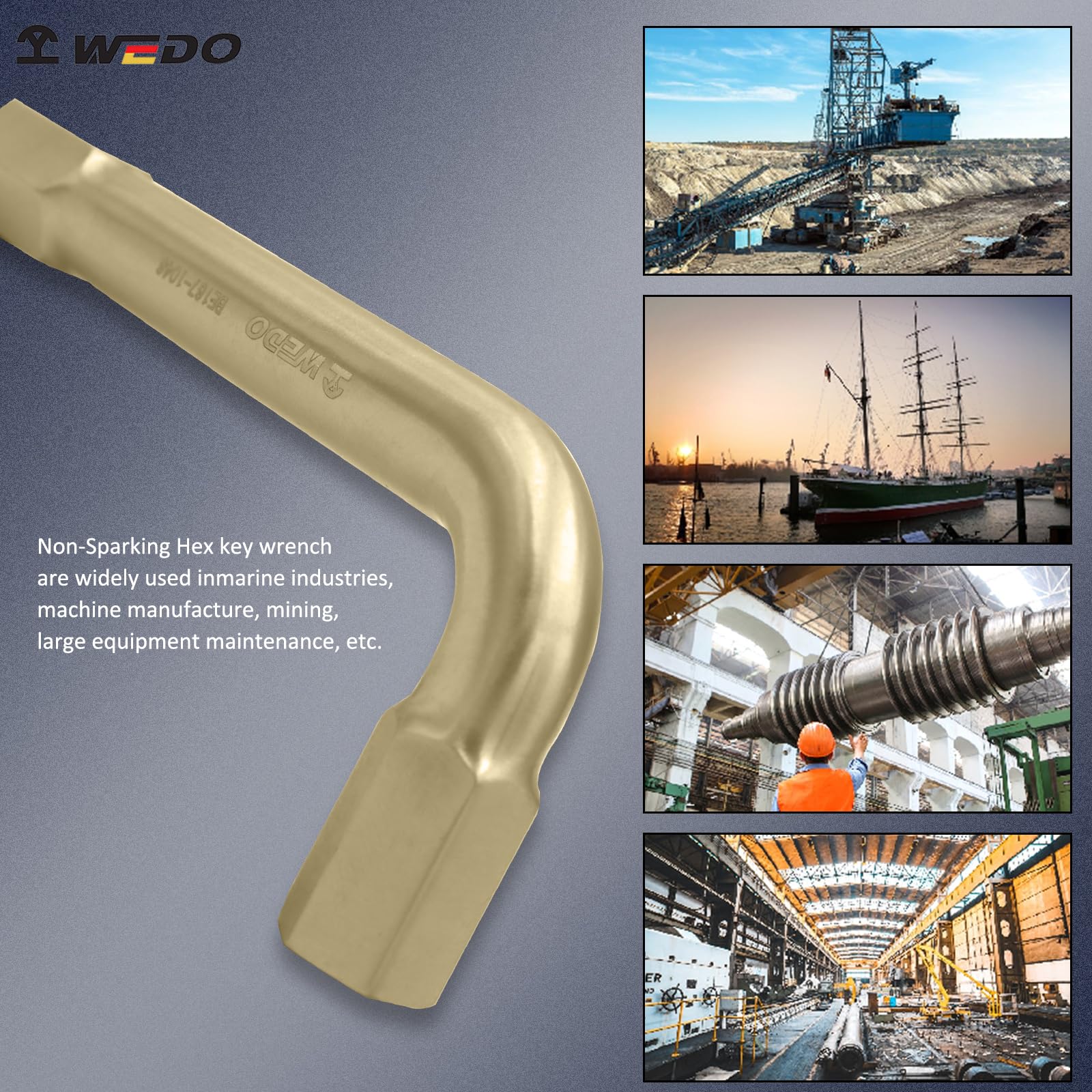 WEDO Set di 2 chiavi a brugola senza scintilla, set di chiavi a brugola da 12 mm, lunghezza 130 mm, in alluminio bronzo, resistenza alla corrosione, certificato BAM & FM, strumenti di riparazione