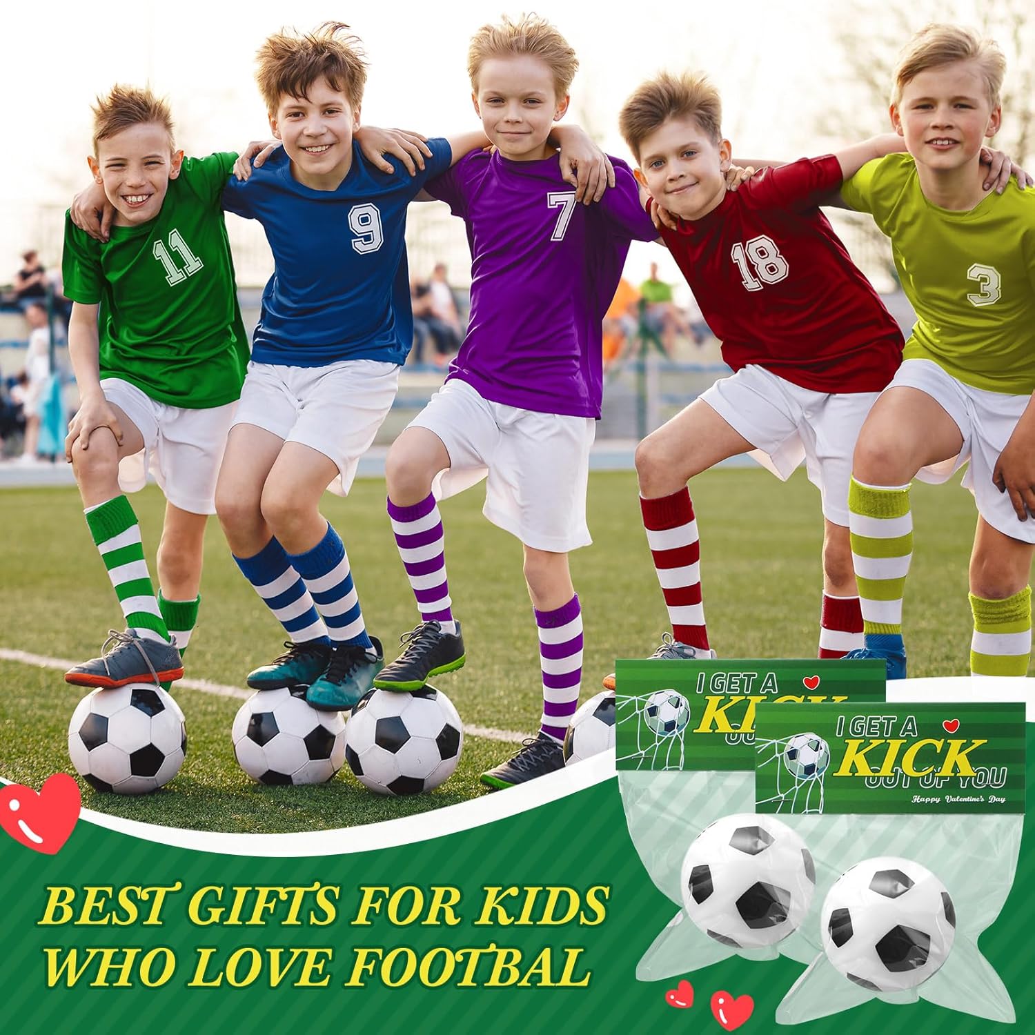Hollowfly 24 Pcs Soccer Valentines Day Card Headers 24 Valentines Soccer Mini Stress Balls for Kids Classroom Exchange Gifts Sports Party Favor Toy Gifts with 100 Mini Staples with Stapler