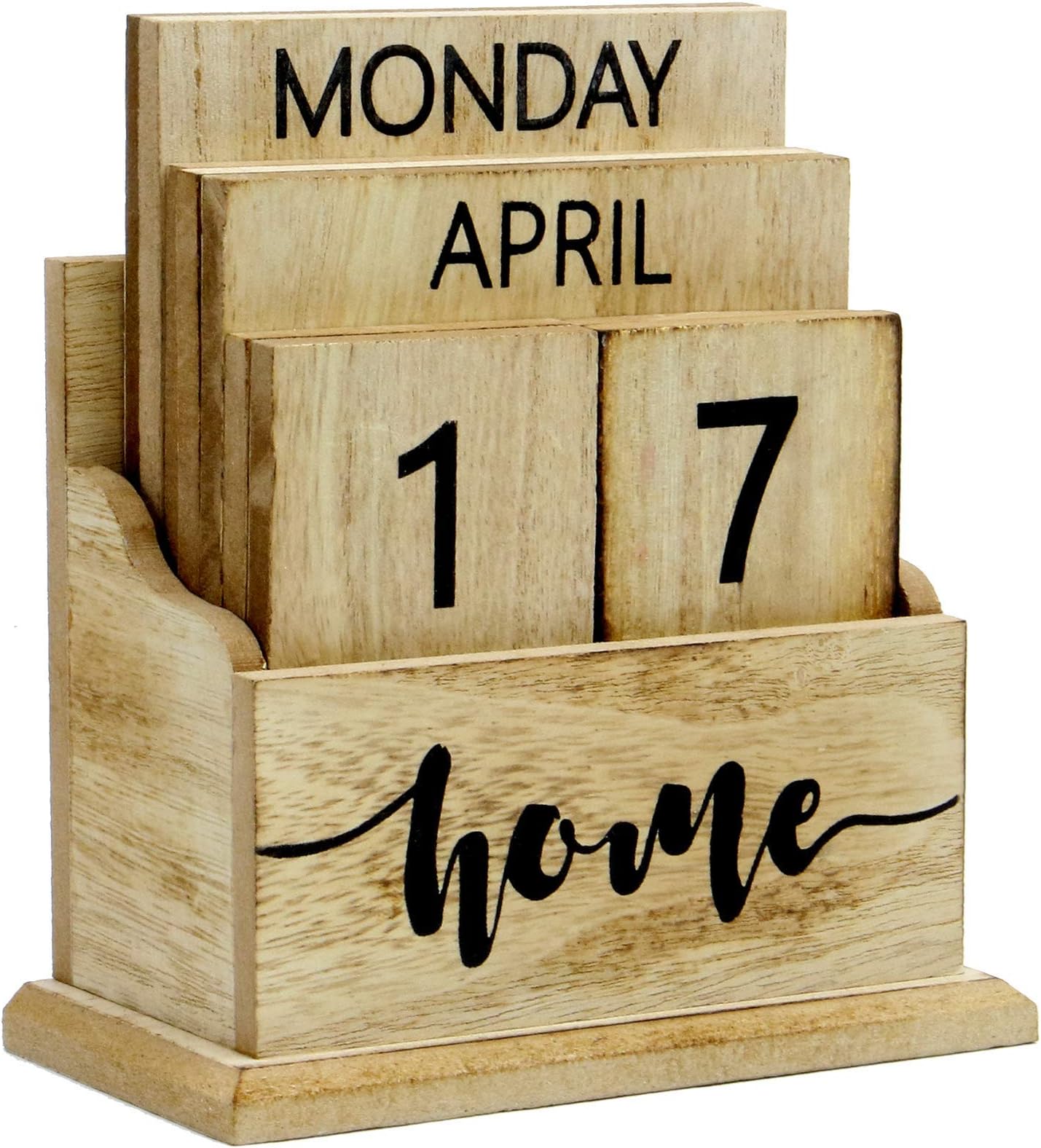 Wooden Vintage Perpetual Calendar Wood | Stylish Eternal Desk Calendar | Lift ‘n’ Flip Block Design | Perfect for Home or Office | M&W