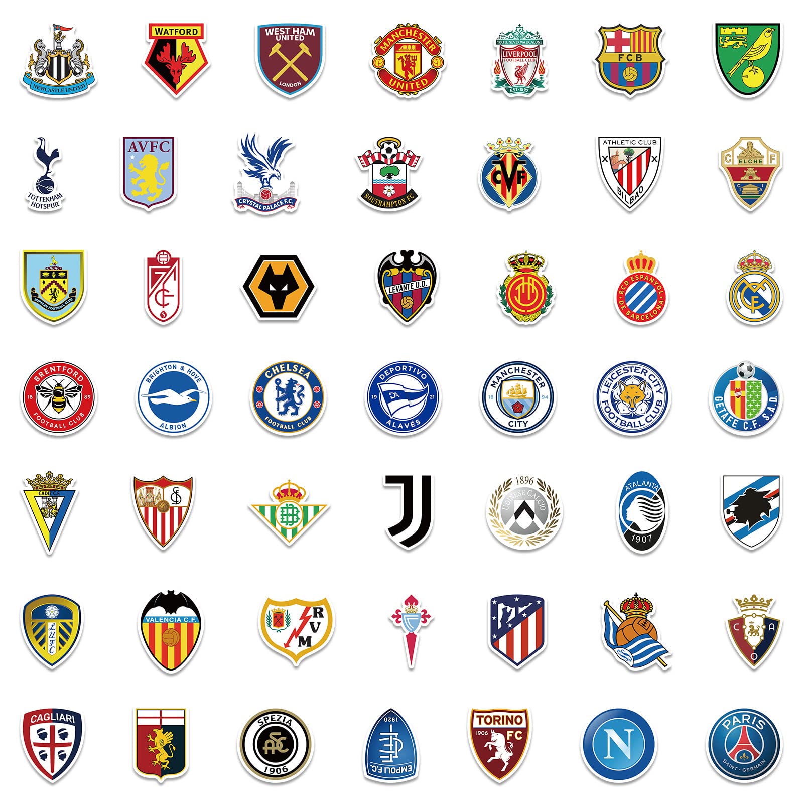 Logo della squadra di calcio adesivi pack 100 pezzi per bottiglia d'acqua Laptop Car Skateboard Mens Cave Decor Adolescenti Adulti