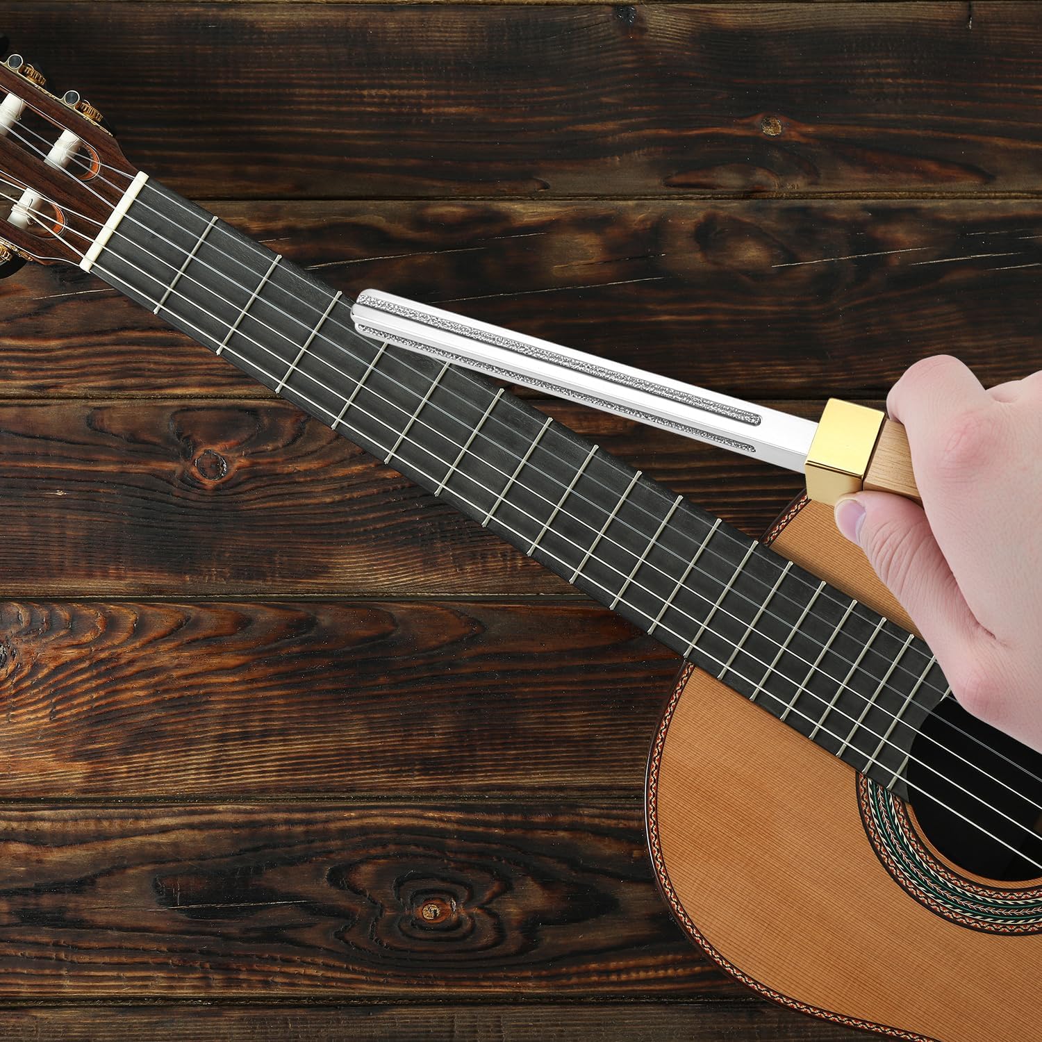 QWORK 4th Generation Upgraded Guitar Fret Crowning File with Square Handle, Multi-Instrument Compatibility for Electric, Acoustic Guitars, Ukuleles, Basses