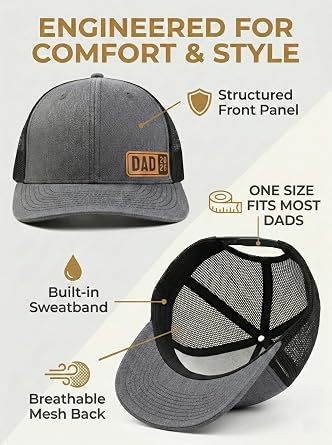 Dad Est 2026 2027 Hat for Men New Dad Gifts Customization Leather Patch Trucker Hat