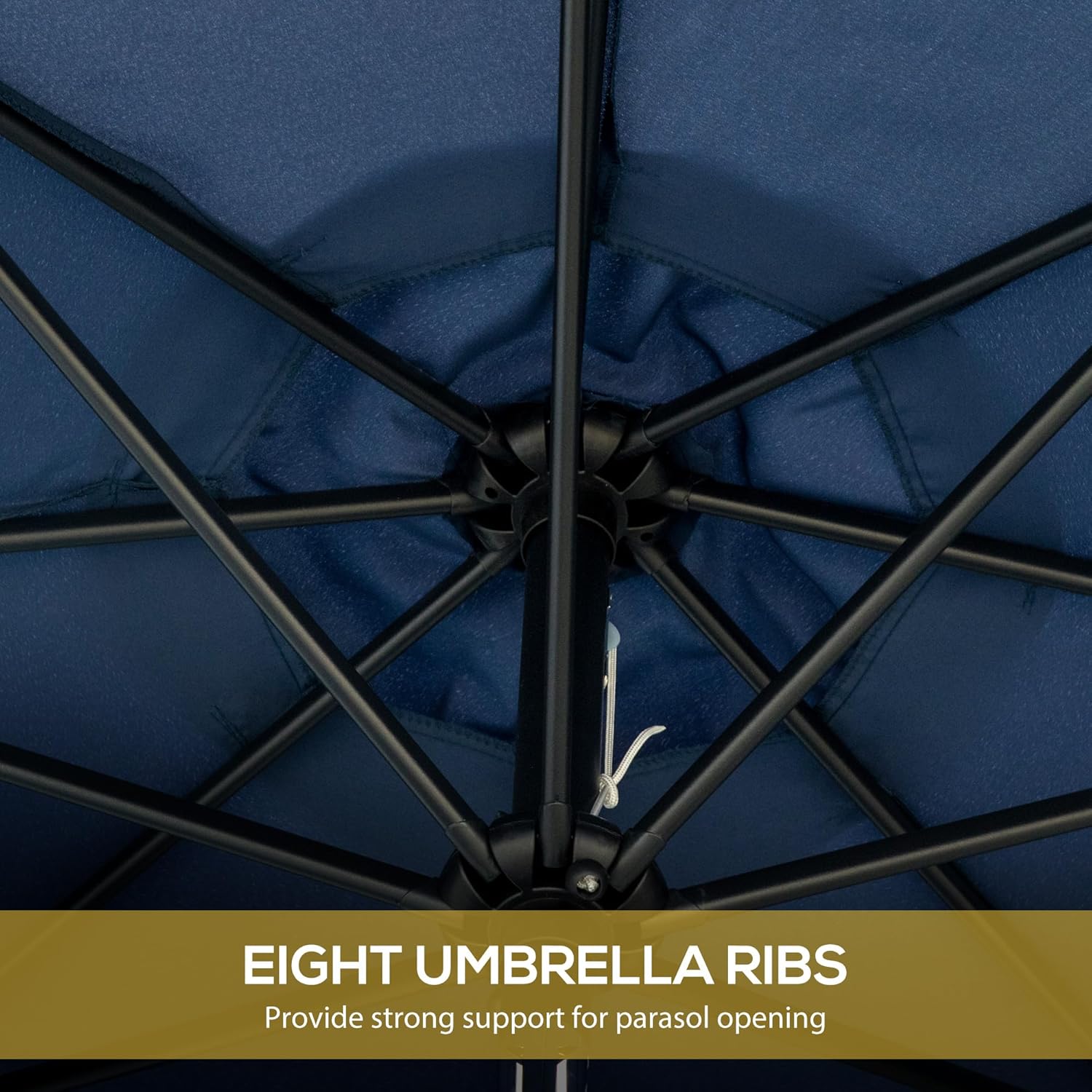Outsunny 9ft Patio Umbrella with Push Button Tilt and Crank, Ruffled Outdoor Market Table Umbrella with Tassles and 8 Ribs, for Garden, Deck, Pool
