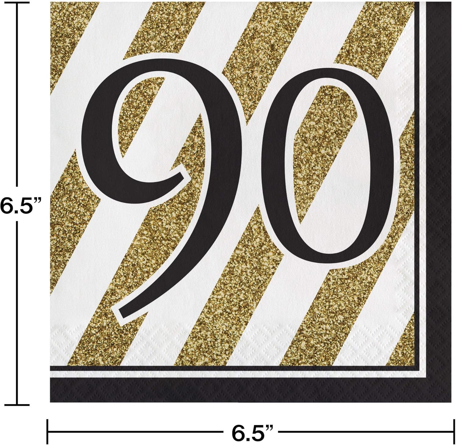 Pack of 192 Gold and White Striped with Black"90" and Border 2-Ply Party Lunch Napkins