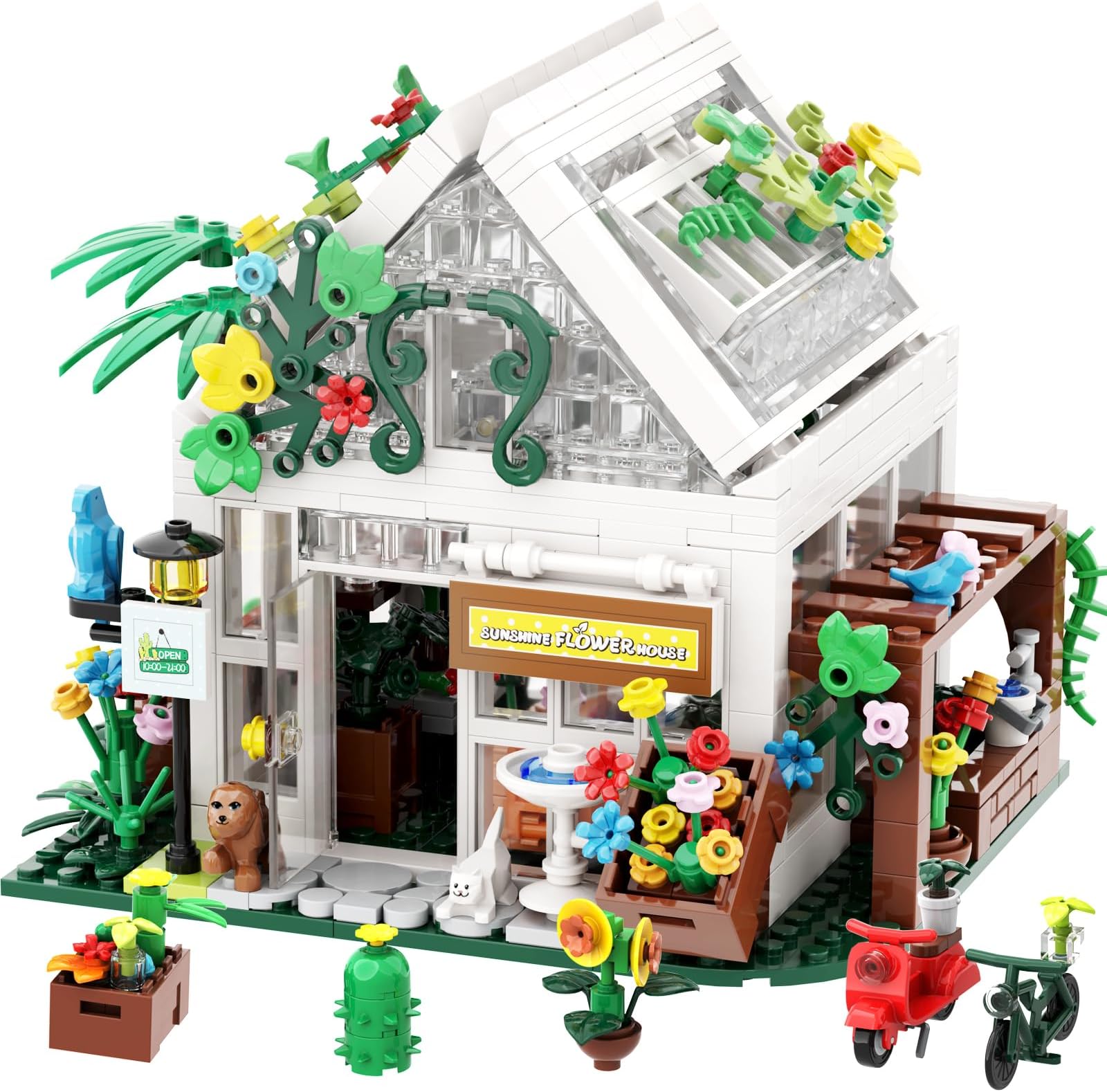 NOLAKMIFlower Shop Building Kit 666 Pieces, Flower House Building Blocks Set with Fairy Lights, Garden House Building Set, Mini Greenhouse Model Kit for Kids, Creative Gifts for Friends and Girls