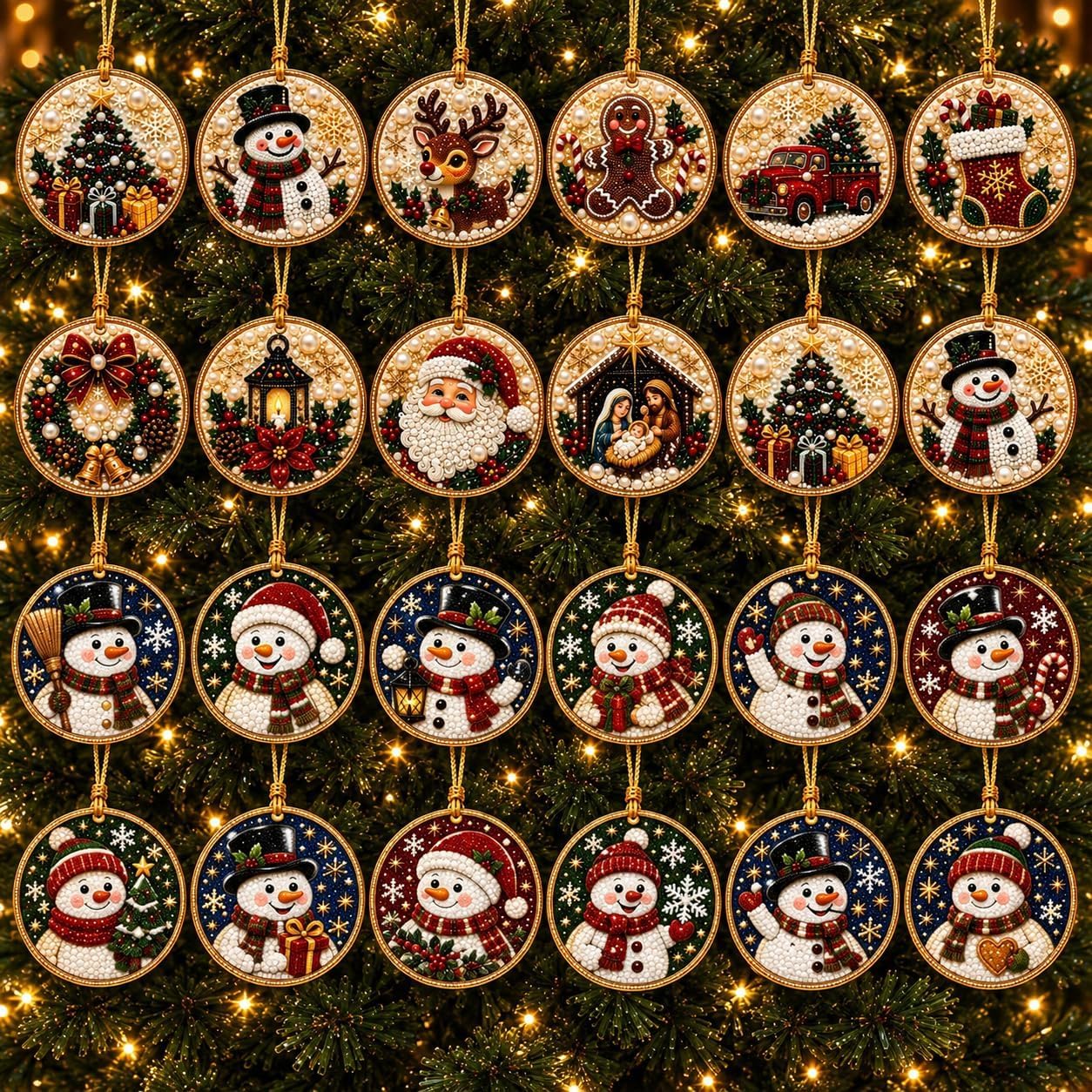 24PCS Diamond Art Christmas Baubles, DIY Pearl Diamond Art Kits，#C