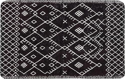Miniatura 7 de Uphome Alfombra de baño de 20 x 59 pulgadas, color negro, bohemio, geométrico, largo, antideslizante, marroquí, alfombra de baño de terciopelo
