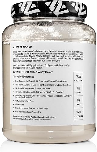 Miniatura 7 de NAKED Proteína de suero aislado - Solo 2 ingredientes, 30g de proteína de vacas alimentadas con hierba, cero carbohidratos, sin sabor,