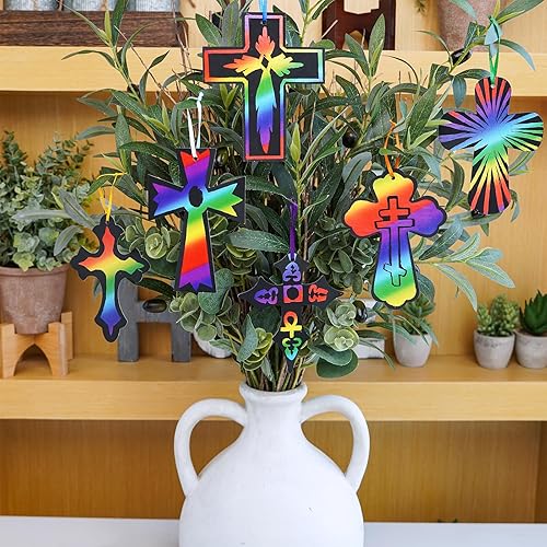 Miniatura 7 de Winlyn Juego de 72 juegos de 6 estilos mágicos de colores para rascar cruz, kits de manualidades, juegos de arte para rascar arco iris, cruces de