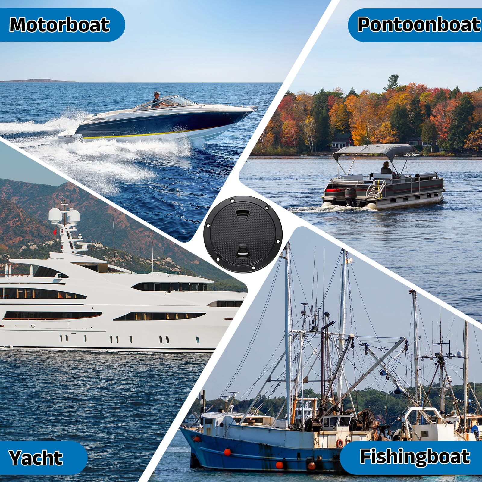 QUARKZMAN Bootsluke Zoll Runde rutschfeste Platte Inspektionsdeck Zugangsluke Und Deckel Abnehmbarer Deckel Mit Schrauben Für Marine Boot Yacht Schiffe Weiß