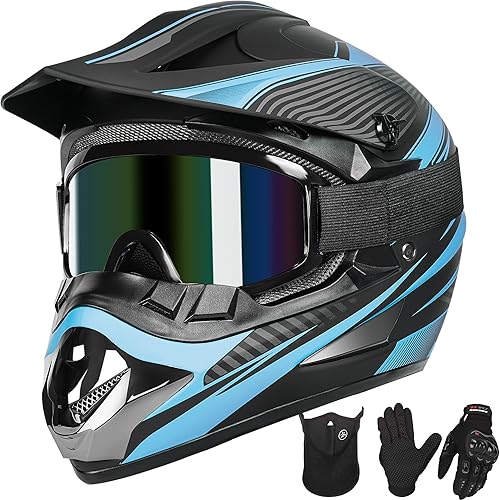 Casco de Motocross Juvenil con Hebilla de Liberación Rápida - Cascos de Motocross para Niños de 8-14, Casco ATV Juvenil (Guantes Gafas Máscara)