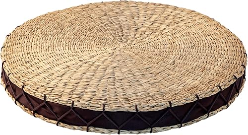 GOODSDECO Cojín de asiento de ratán para suelo, cojín de sentado, almohada de suelo tejida a mano de algas marinas, tapete de estar para yoga,