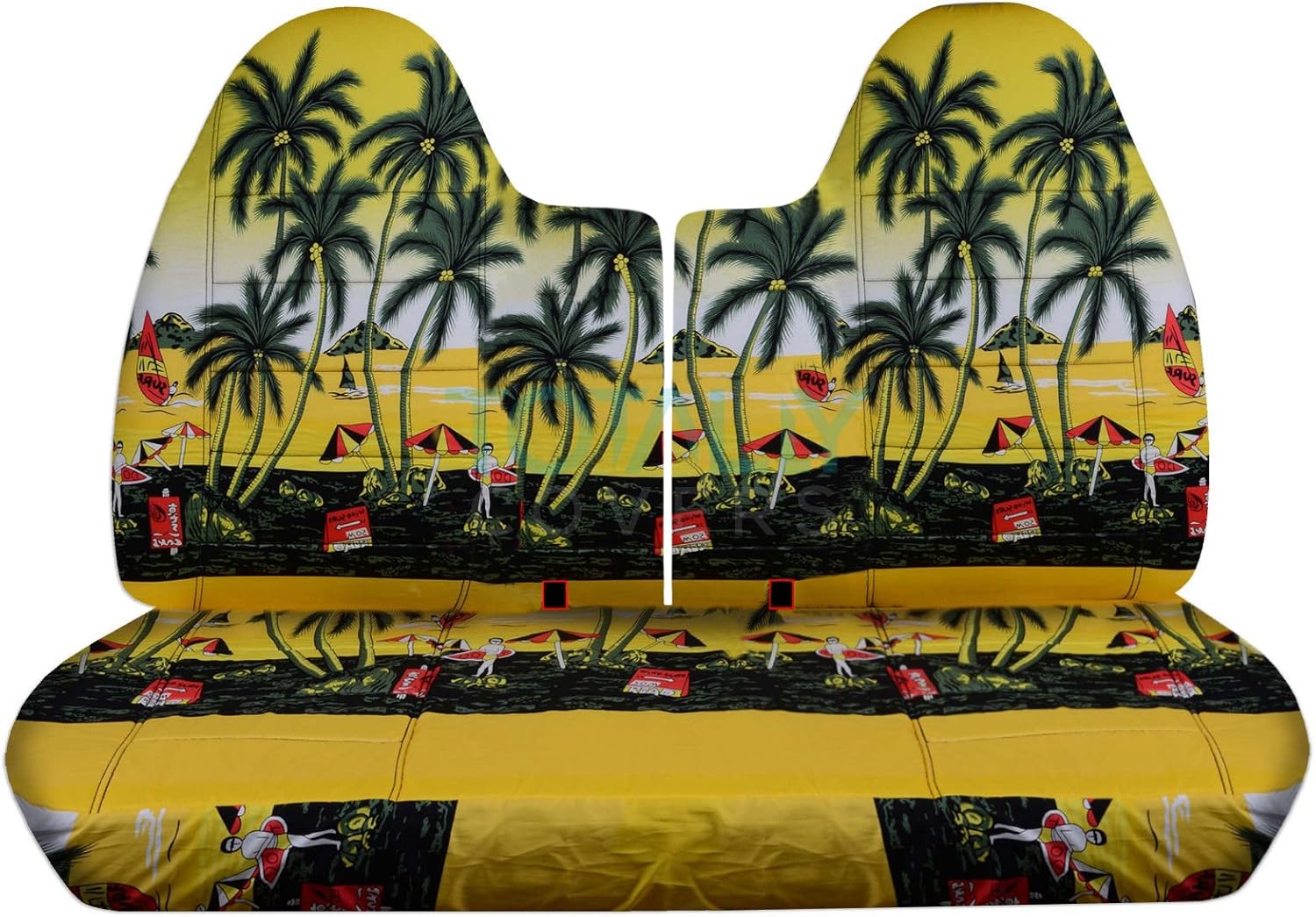 Totally Covers Compatible with 1992-1997 Ford F-150 F-250 F-350 Hawaiian Truck Seat Covers (Front 50/50 Split Bench) w Separate/Molded Headrests: Red with Palm Tree F-Series F150 F250 F350