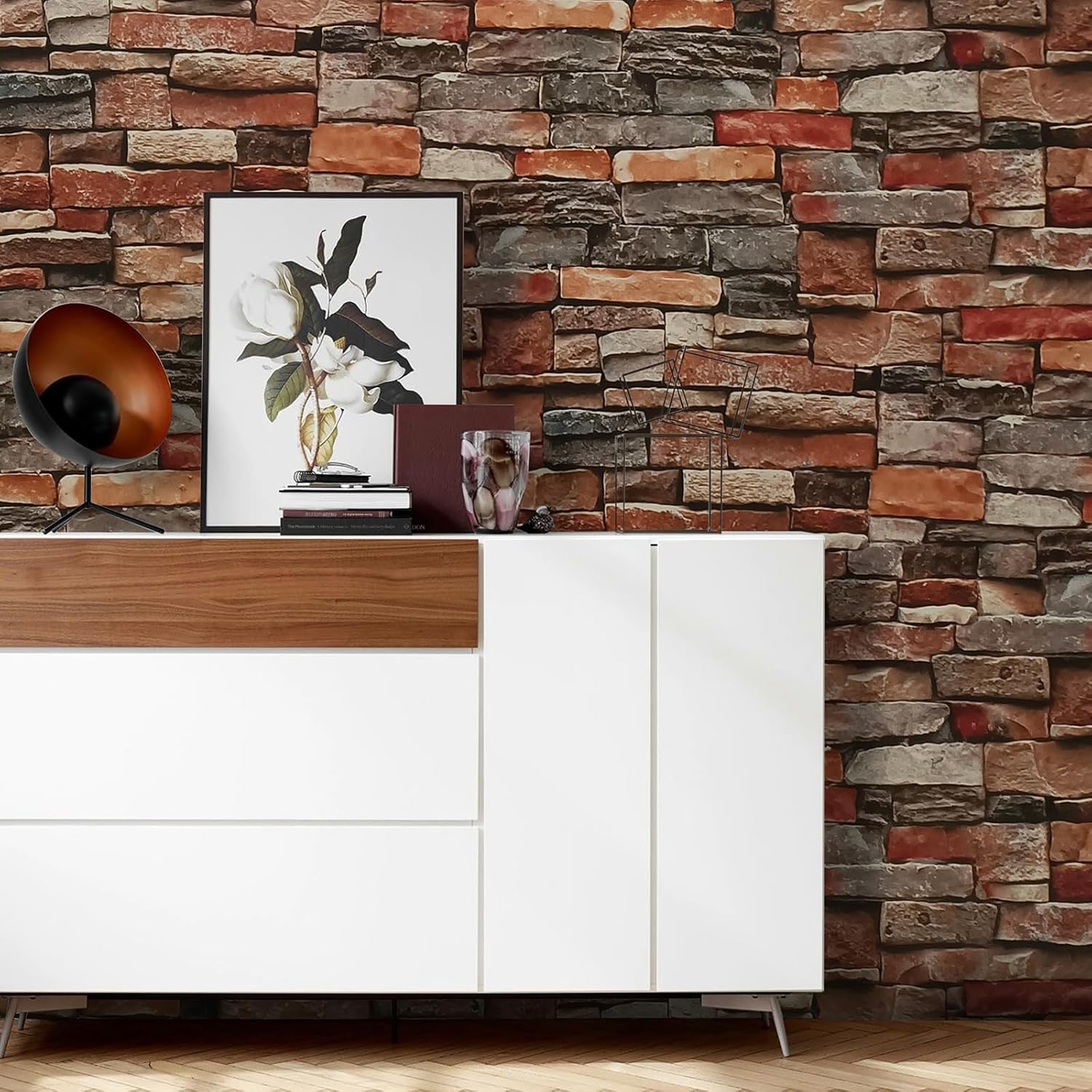 ConCus-T 17.7" x 256" Brick Wallpaper Peel and Stick Wall Paper Faux Stone Brick Wallpaper Red Brick Vinyl Contact Paper Self Adhesive Removable for Walls Backsplash Fireplace