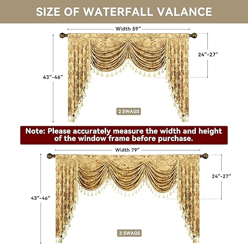 Miniatura 3 de Loom and Mill Cenefas de cascada de lujo para ventanas, elegante cenefa de cortinas de cascada de jacquard grueso con borlas para sala de estar,