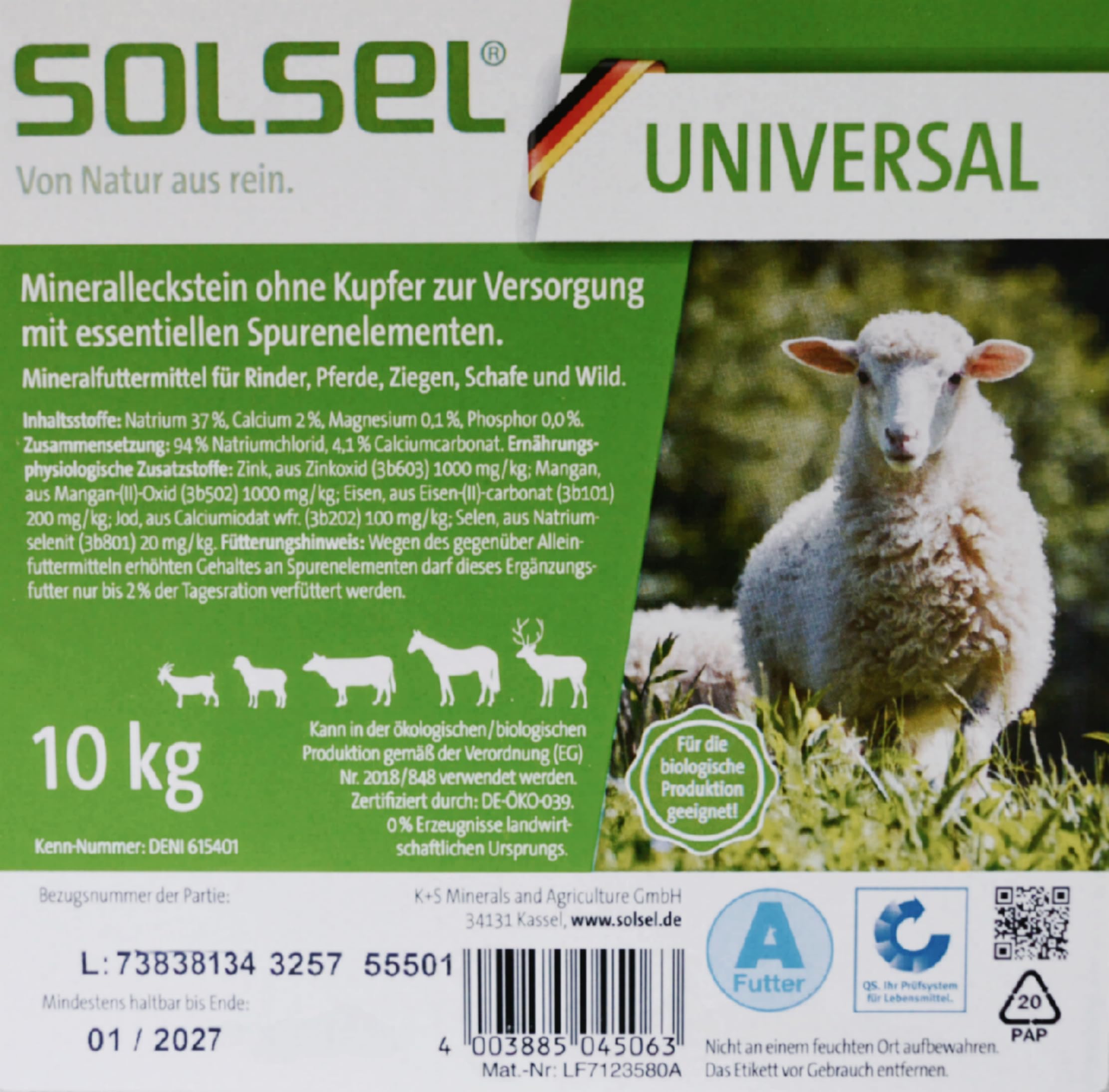 Universal Leckstein Mineralleckstein ohne Kupfer Schafe Ziegen Rinder Wild 2X 10kg (GP 1,25€/kg)