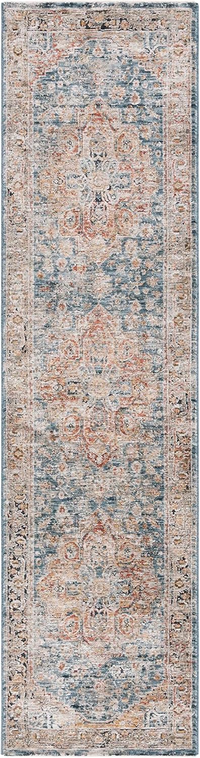 SAFAVIEH Silverado Collection Runner Rug - 2' x 8', Blue & Rust, Vintage Distressed Design, Non-Shedding & Easy Care, Ideal for High Traffic Areas in Living Room, Bedroom (SVD110M)