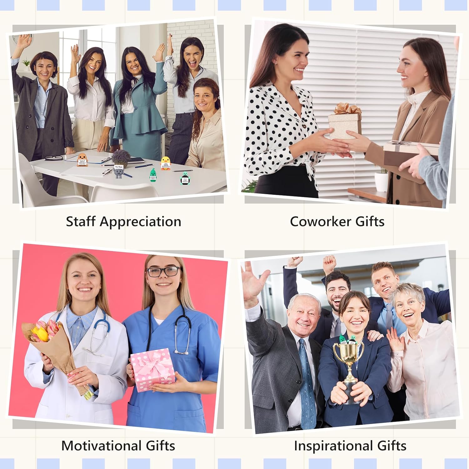 Gejoy 48 Sets Mini Positive Figures Gifts Mini Rubber Toy with Positive Card Bags Miniature Emotional Inspirational Birthday Gifts to Hide and Seek Encouragement Decorations for Coworkers Employees