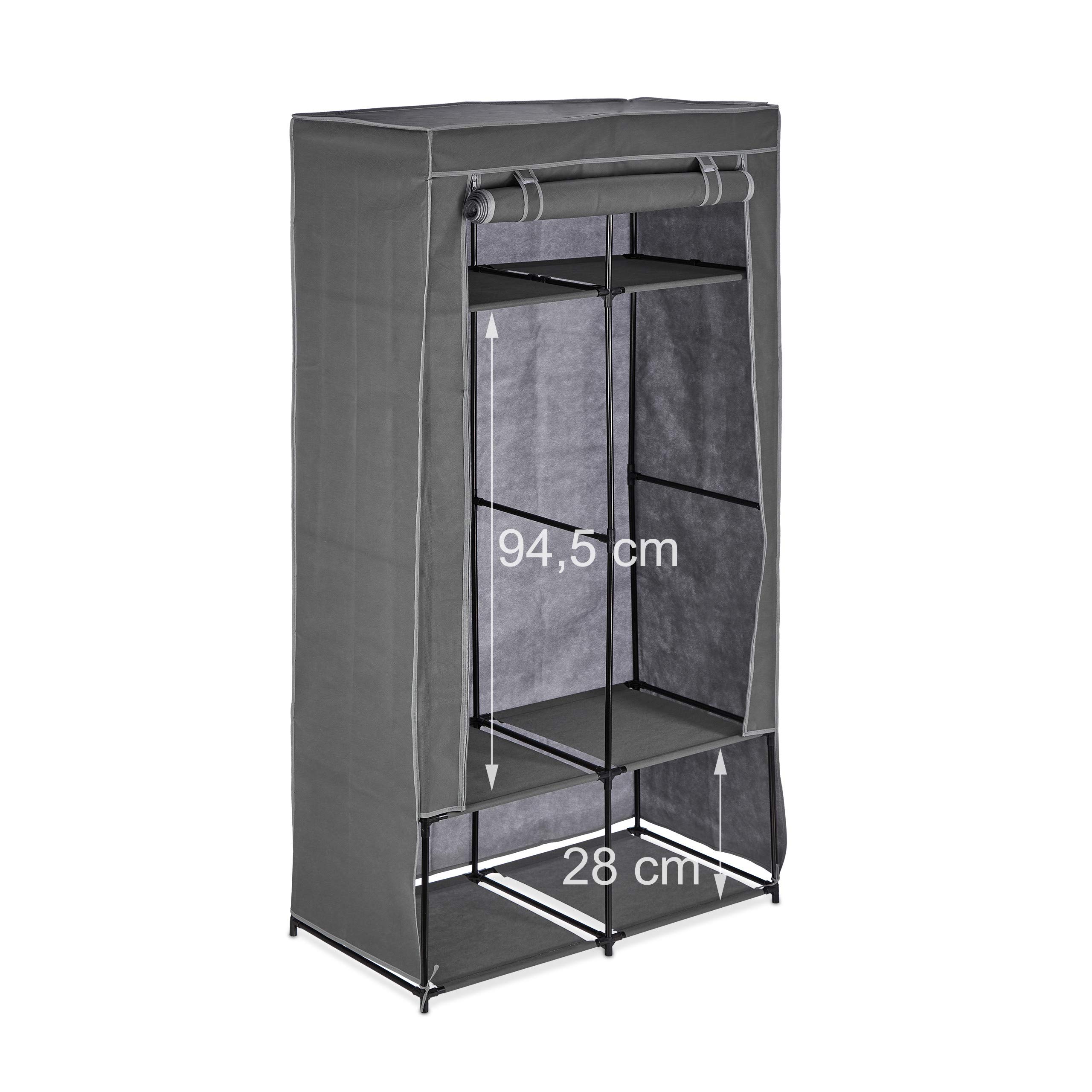 Relaxdays Armario Tela con 2 Barras y 6 Baldas, 172 x 90 x 45 cm, Robusto, Clóset Plegable con Funda, Color Antracita