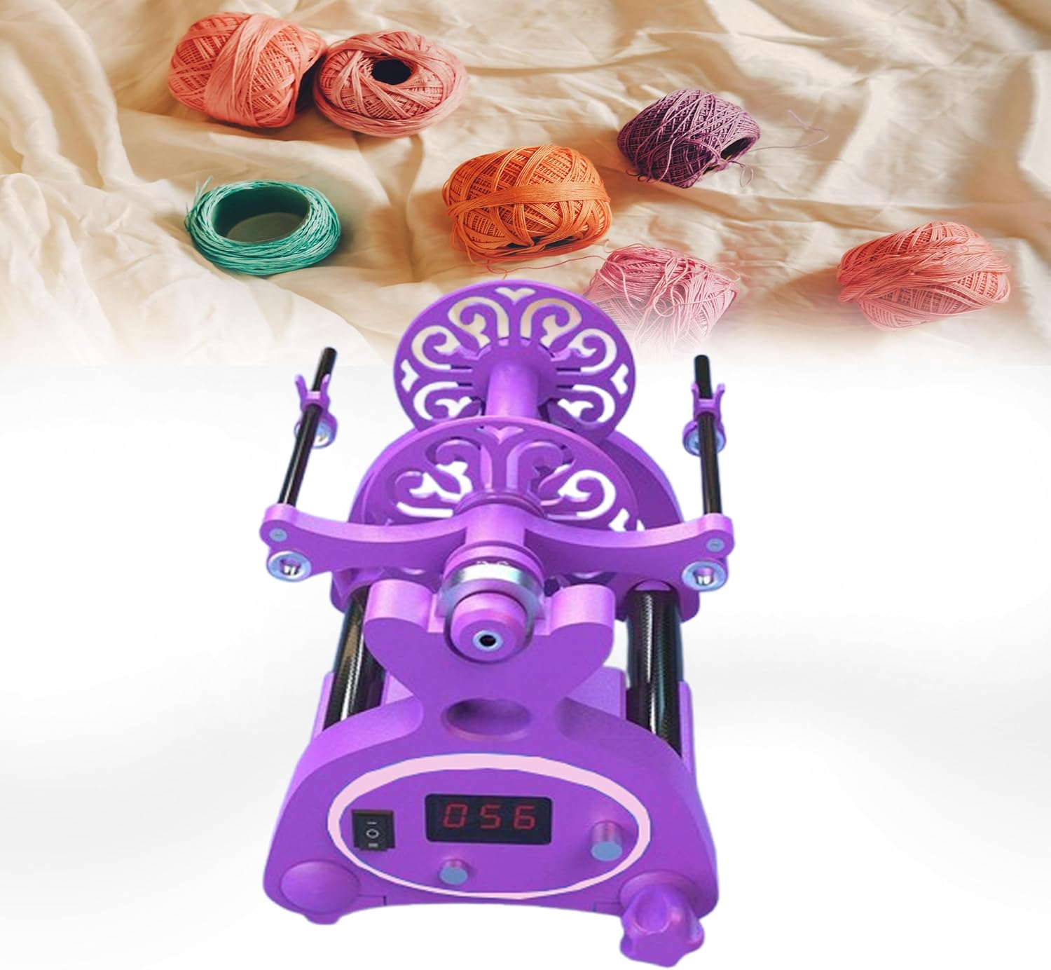 Electric Mini Spinning Wheel, Knitting Yarn Ball Winder, Adjustable Speed Household Fiber Twisting Machine for Yarn Weaving Blending Roving Craft,Purple+Pink