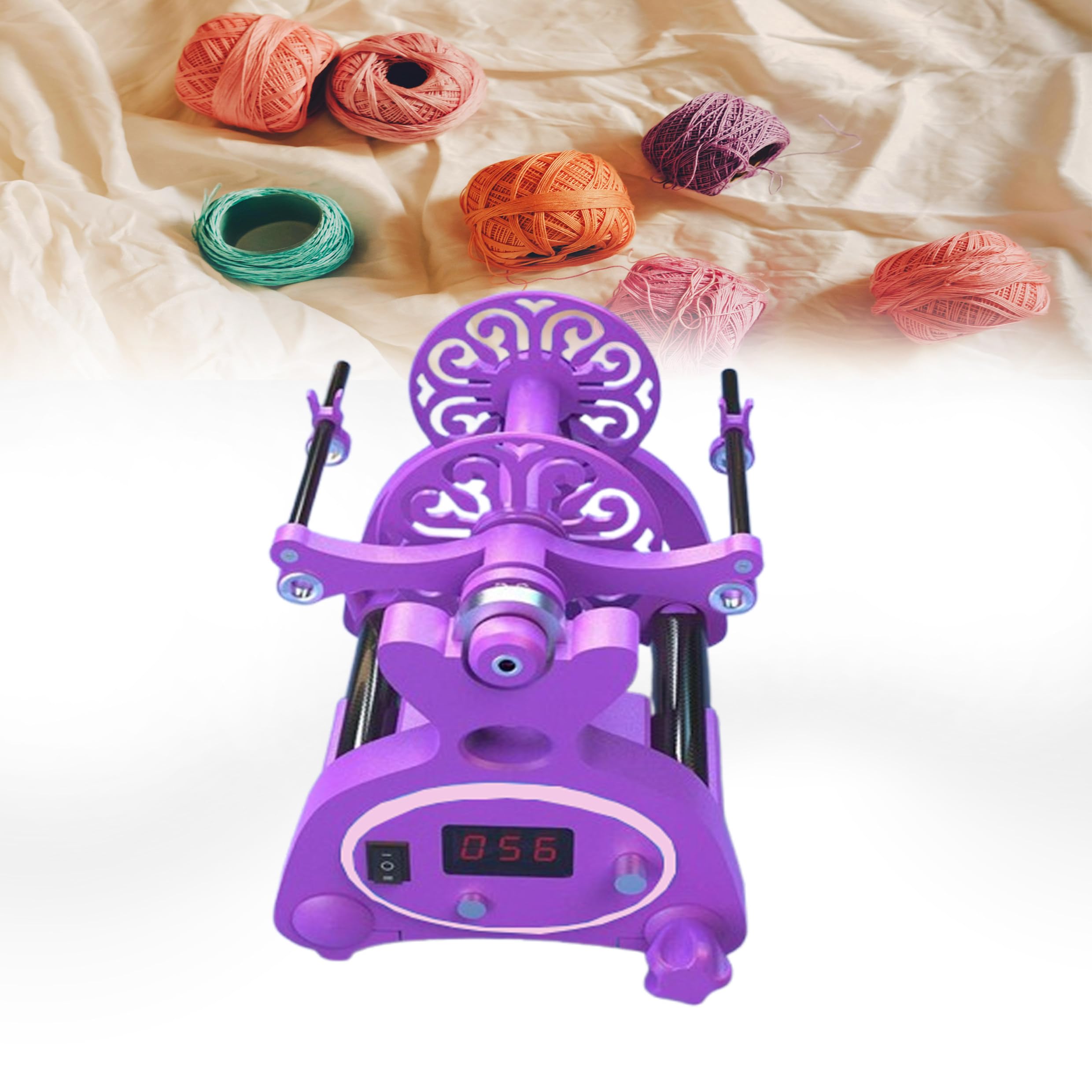 Electric Mini Spinning Wheel, Knitting Yarn Ball Winder, Adjustable Speed Household Fiber Twisting Machine for Yarn Weaving Blending Roving Craft,Purple+Pink
