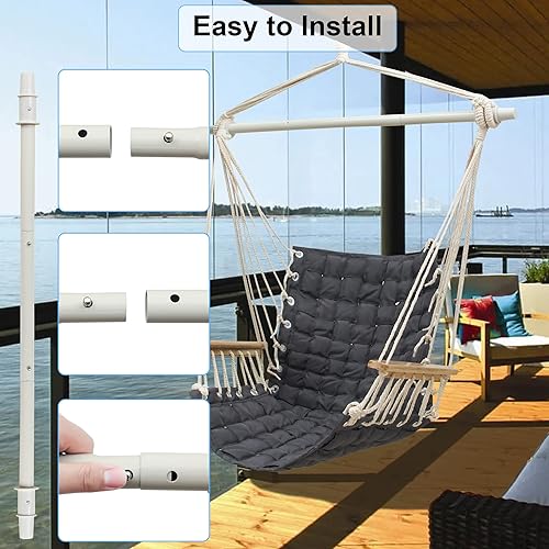 Miniatura 3 de Silla hamaca colgante con reposabrazos de madera barra separadora de acero y anillos antideslizantes tela tejida de algodón hasta 300 libras para