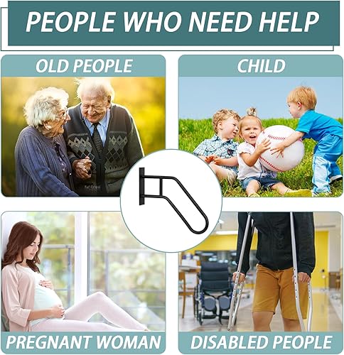 Miniatura 6 de Barandillas de mano para escalones al aire libre, barandilla de mano para escaleras de montaje en pared, para interiores de 1 a 3 pasos, barandilla